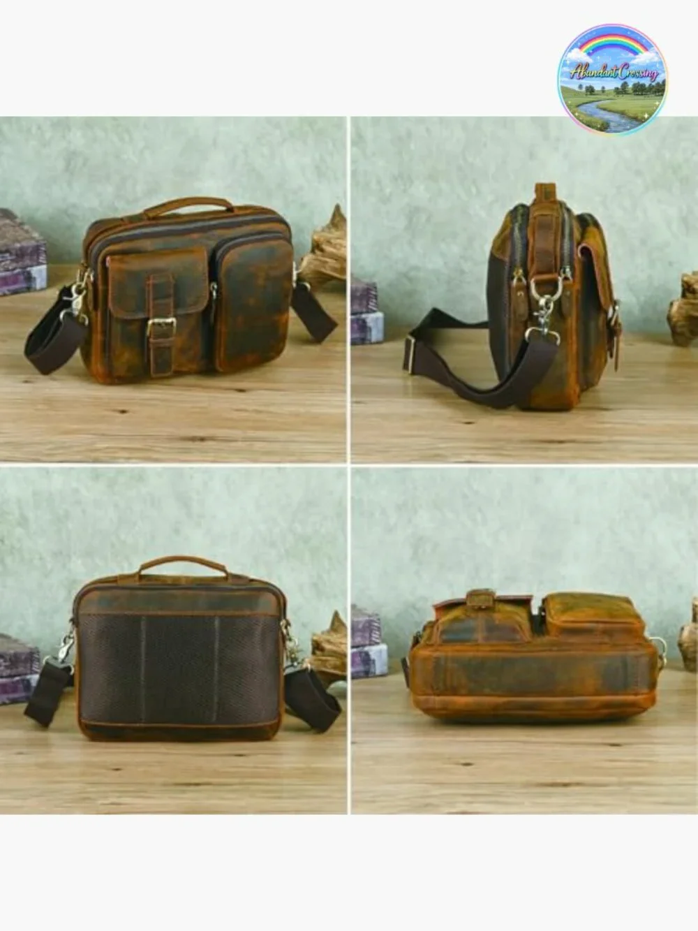 Genuine Leather Messenger Satchel Crossbody Bag for Men